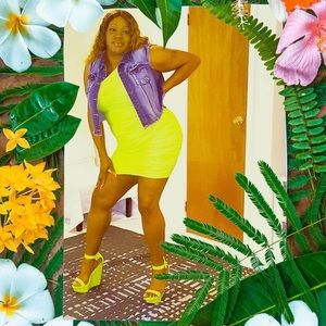 Yellow one shoulder textured mini dress